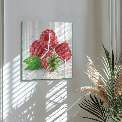 Glass wall clock square Raspberries