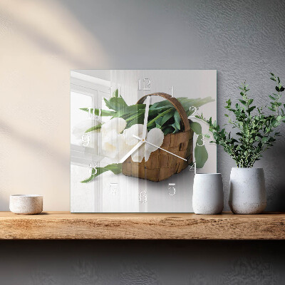 Square wall clock Basket of tulips