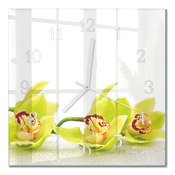 Glass clock square Orchid