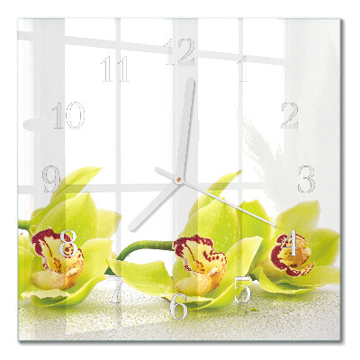 Glass clock square Orchid
