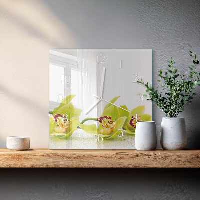 Glass clock square Orchid