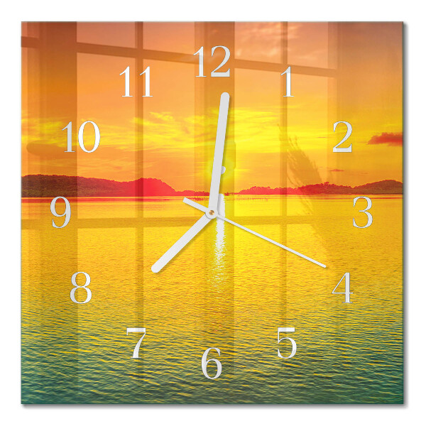 Glass wall clock square Sunset