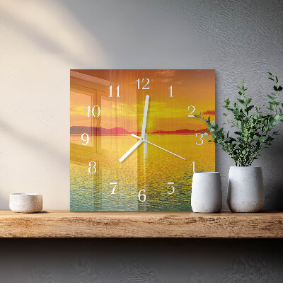 Glass wall clock square Sunset