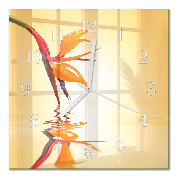Glass clock square Flower