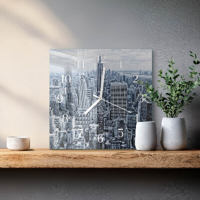 Glass wall clock square City
