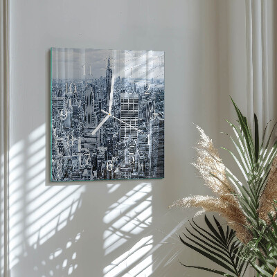 Glass wall clock square City