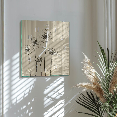 Glass wall clock square Flowers