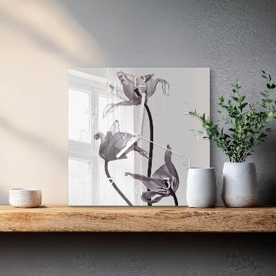 Glass clock square Flowers