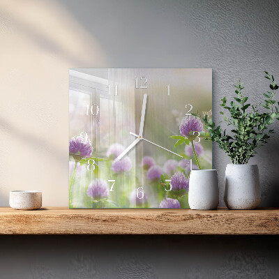Glass clock square Flowers