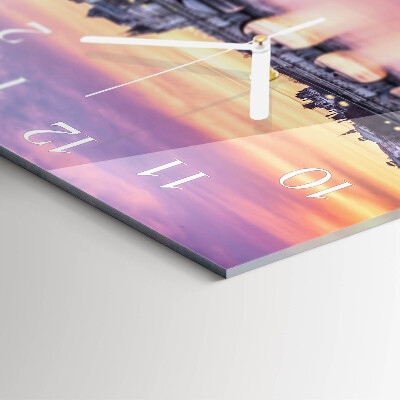 Glass wall clock square A city on the river
