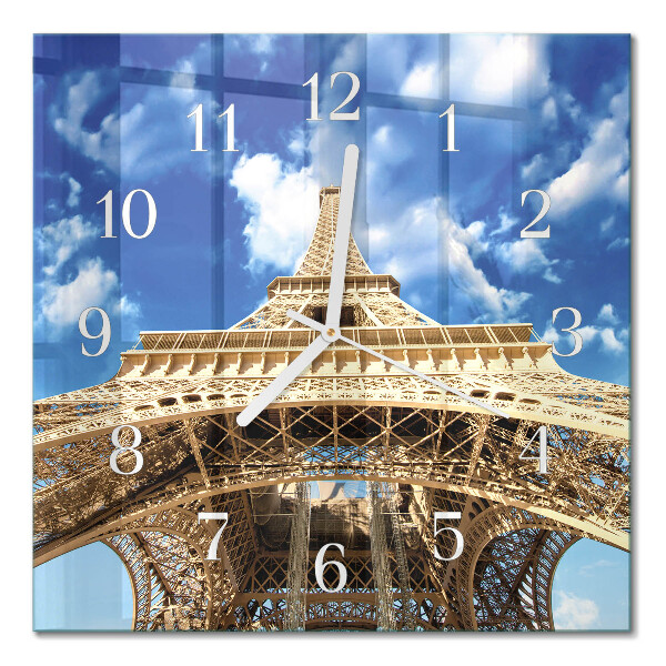 Glass wall clock square Eiffel tower