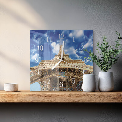 Glass wall clock square Eiffel tower