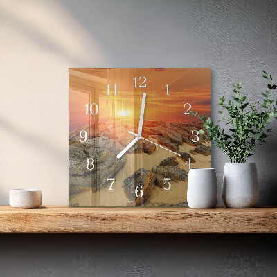 Glass wall clock square Sunset