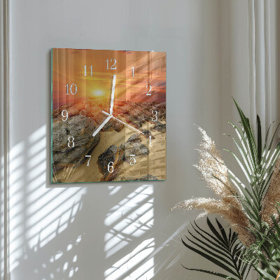 Glass wall clock square Sunset