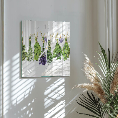 Glass wall clock square Herbs