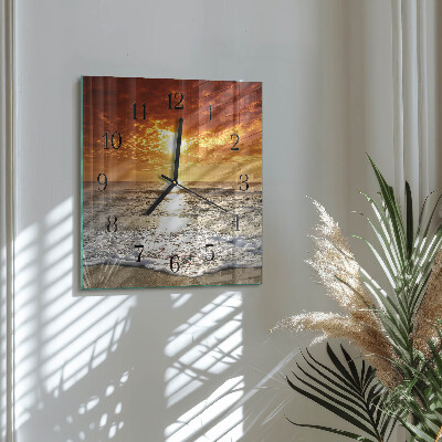 Glass clock square beach sea