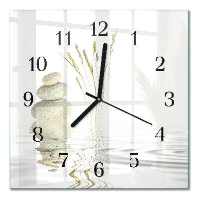 Glass wall clock square Stones