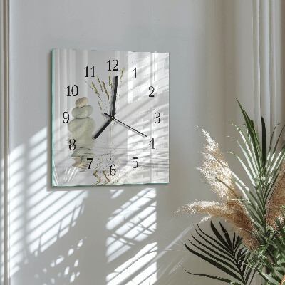 Glass wall clock square Stones