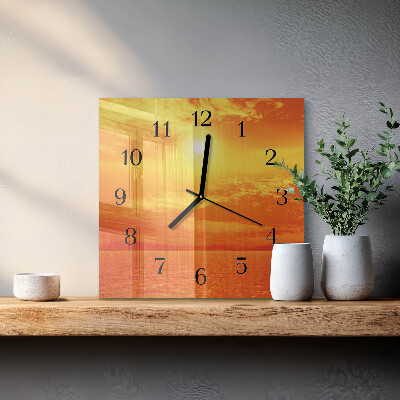 Glass wall clock square Sunny