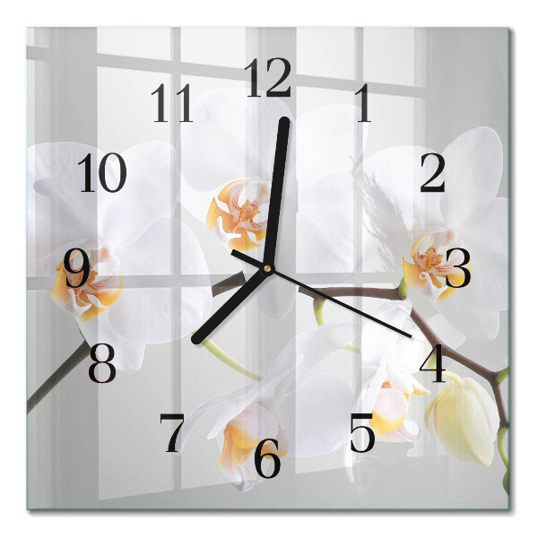 Glass clock square Orchid
