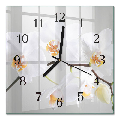 Glass clock square Orchid
