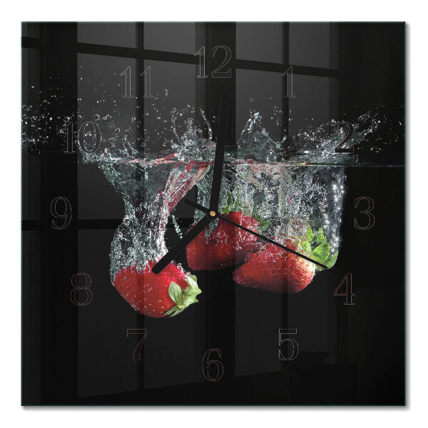 Glass wall clock square Strawberries