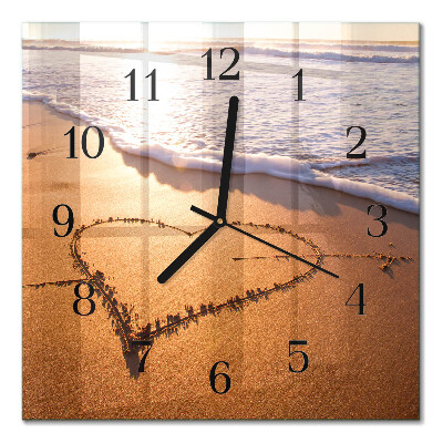 Glass clock square Heart of the beach