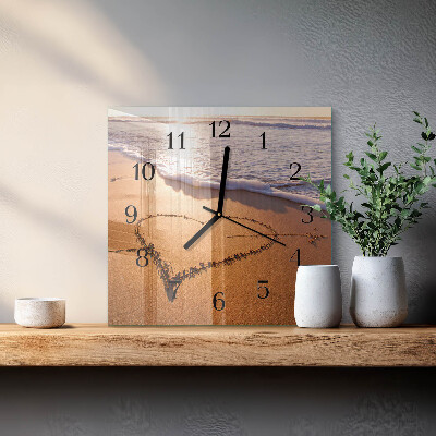 Glass clock square Heart of the beach