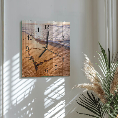 Glass clock square Heart of the beach