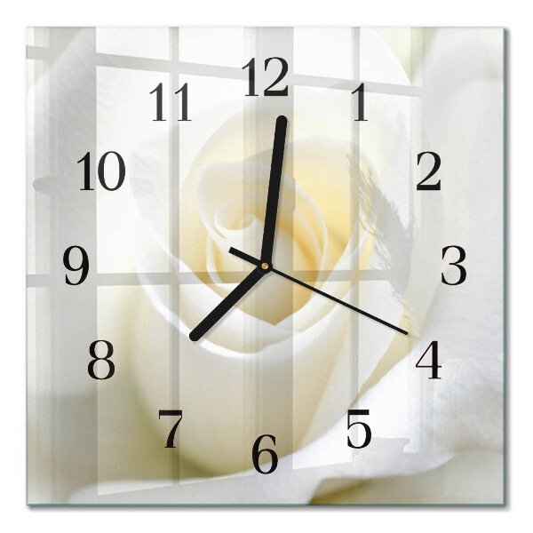 Glass clock square White rose