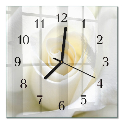 Glass clock square White rose