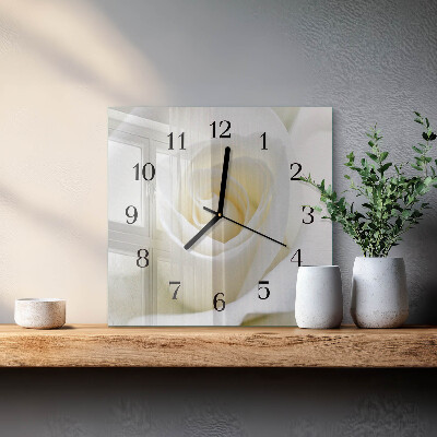 Glass clock square White rose