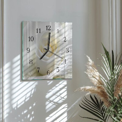 Glass clock square White rose