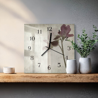 Glass wall clock square Vintage flower