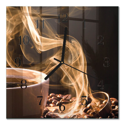 Glass wall clock square A cup of coffee