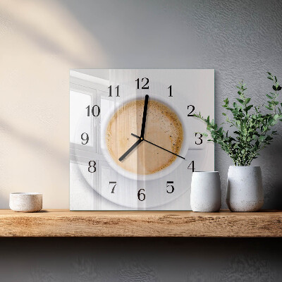 Glass wall clock square A cup of coffee