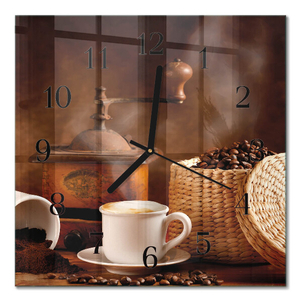 Square kitchen clock A cup of coffee