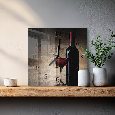 Glass wall clock square Wine