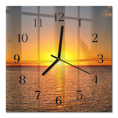 Glass wall clock square Sunset