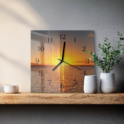 Glass wall clock square Sunset