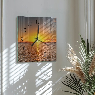 Glass wall clock square Sunset