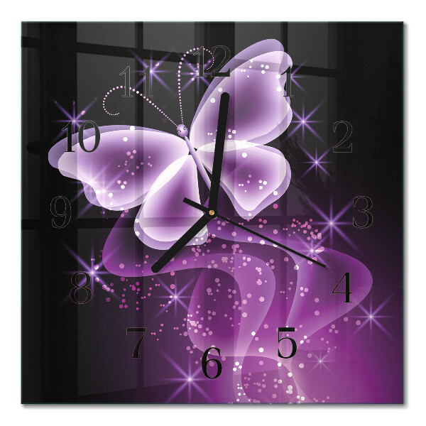 Glass clock square Butterfly