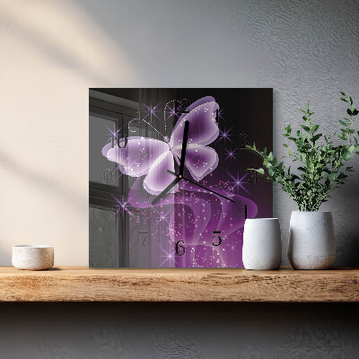 Glass clock square Butterfly
