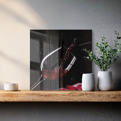Glass wall clock square Wine