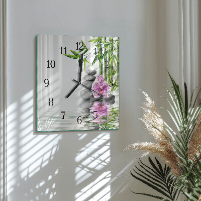 Square wall clock Stones and orchid
