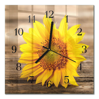 Glass wall clock square Sunflower