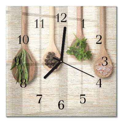Square kitchen clock Wooden spoon
