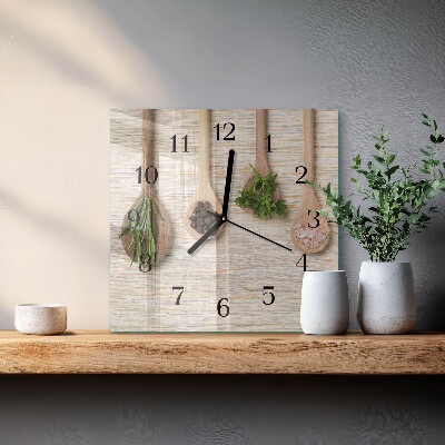 Square kitchen clock Wooden spoon