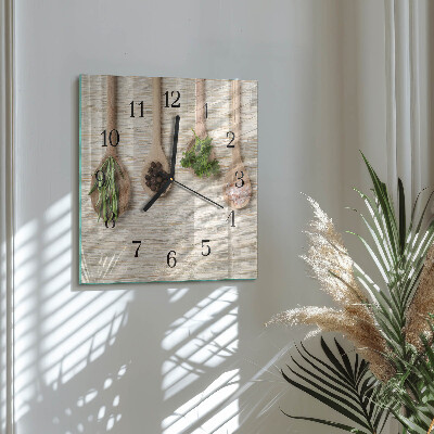 Square kitchen clock Wooden spoon