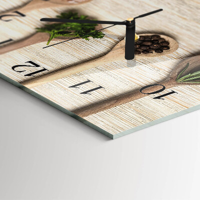 Square kitchen clock Wooden spoon